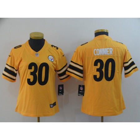 Women's Pittsburgh Steelers #30 James Conner Gold Inverted Legend Stitched Jersey(Run Small)