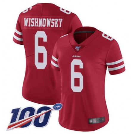 Women's NFL San Francisco 49ers #6 Mitch Wishnowsky 2019 Red 100th season Vapor Untouchable Limited Stitched Jersey(Run Small)