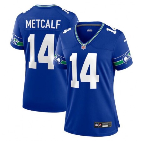 Women's Seattle Seahawks #14 D.K. Metcalf Royal Throwback Player Stitched Game Jersey(Run Small)