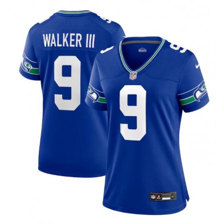 Women's Seattle Seahawks #9 Kenneth Walker III Royal Throwback Player Stitched Game Jersey(Run Small)