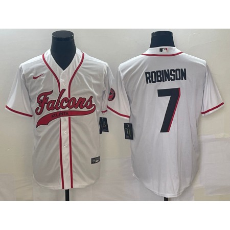 Men's Atlanta Falcons #7 Bijan Robinson White With Patch Cool Base Stitched Baseball Jersey