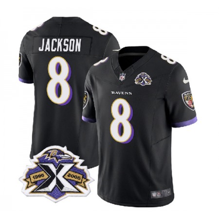 Men's Baltimore Ravens #8 Lamar Jackson Black 2023 F.U.S.E With Patch Throwback Vapor Limited Jersey
