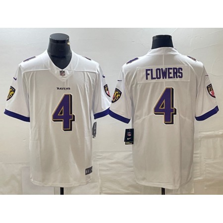 Men's Baltimore Ravens #4 Zay Flowers White Vapor Untouchable Football Jersey
