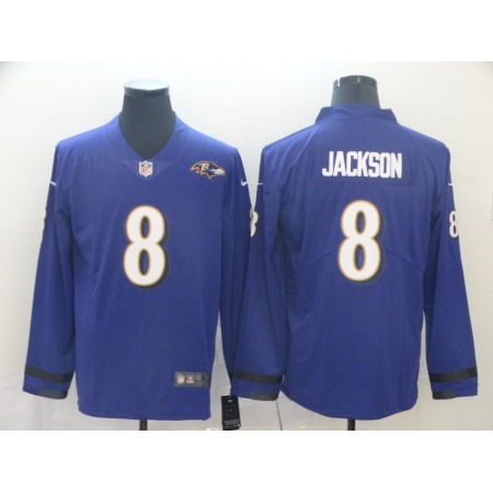 Men's Baltimore Ravens #8 Lamar Jackson Purple Therma Long Sleeve Stitched NFL Jersey