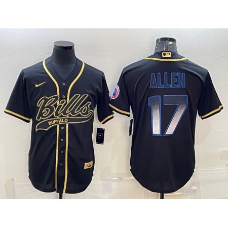 Men's Buffalo Bills #17 Josh Allen Black Smoke Fashion With Patch Cool Base Stitched Baseball Jersey