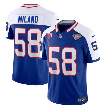 Men's Buffalo Bills #58 Matt Milano Blue/White 35th And 75th Patch 2023 F.U.S.E. Throwback Vapor Untouchable Limited Stitched Jersey