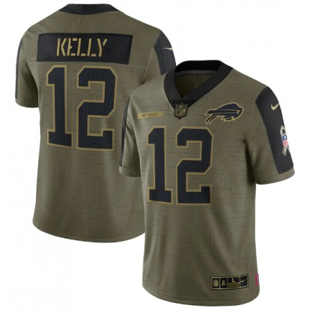Men's Buffalo Bills #12 Jim Kelly 2021 Olive Salute To Service Limited Stitched Jersey