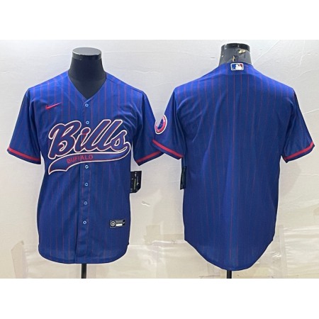 Men's Buffalo Bills Blank Royal With Patch Cool Base Stitched Baseball Jersey