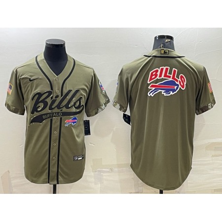 Men's Buffalo Bills Olive Salute to Service Team Big Logo Cool Base Stitched Baseball Jersey