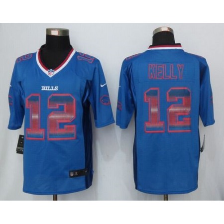 Nike Bills #12 Jim Kelly Royal Blue Team Color Men's Stitched NFL Limited Strobe Jersey