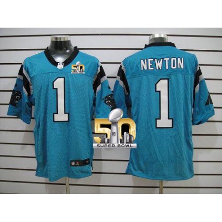 Nike Panthers #1 Cam Newton Blue Alternate Super Bowl 50 Men's Stitched NFL Elite Jersey