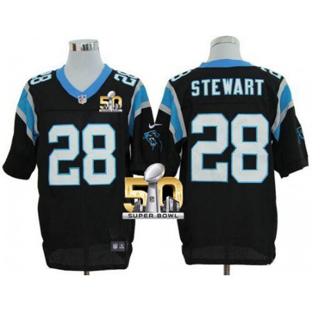 Nike Panthers #28 Jonathan Stewart Black Team Color Super Bowl 50 Men's Stitched NFL Elite Jersey