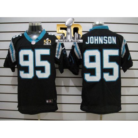 Nike Panthers #95 Charles Johnson Black Team Color Super Bowl 50 Men's Stitched NFL Elite Jersey