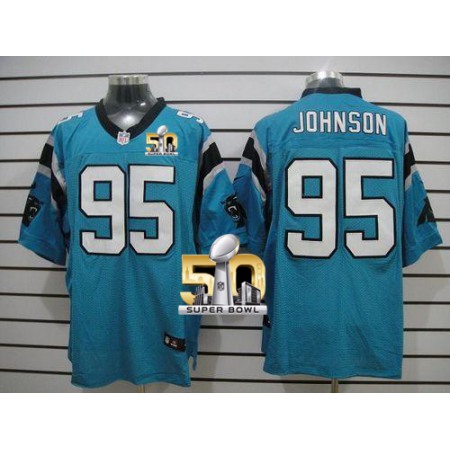 Nike Panthers #95 Charles Johnson Blue Alternate Super Bowl 50 Men's Stitched NFL Elite Jersey