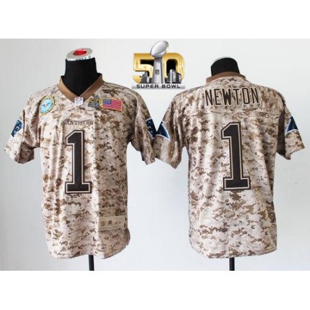 Nike Panthers #1 Cam Newton Camo Super Bowl 50 Men's Stitched NFL New Elite USMC Jersey