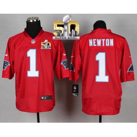 Nike Panthers #1 Cam Newton Red Super Bowl 50 Men's Stitched NFL Elite QB Practice Jersey