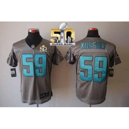 Nike Panthers #59 Luke Kuechly Grey Shadow Super Bowl 50 Men's Stitched NFL Elite Jersey