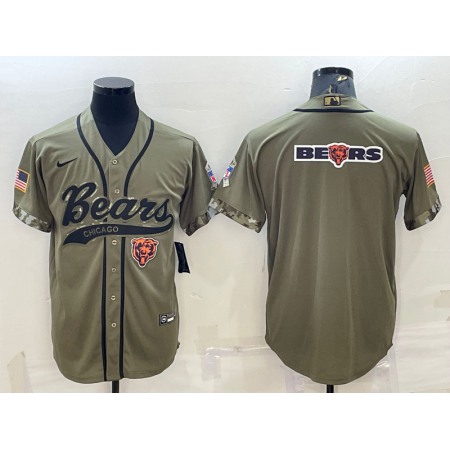 Men's Chicago Bears Olive 2022 Salute To Service Team Big Logo Cool Base Stitched Baseball Jersey 001