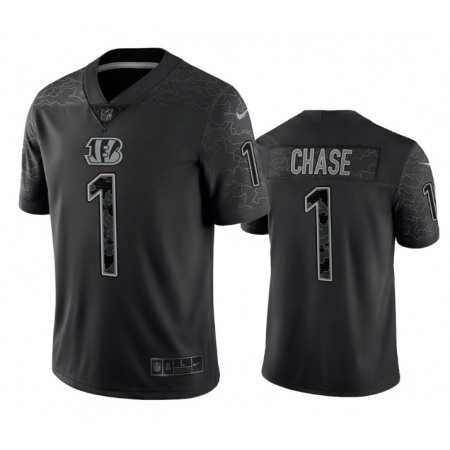 Men's Cincinnati Bengals #1 Ja'Marr Chase Black Reflective Limited Stitched Football Jersey
