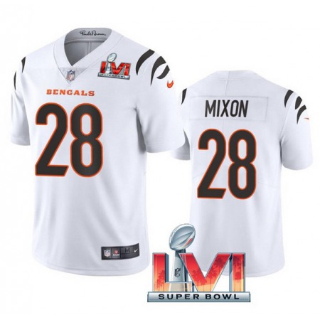 Men's Cincinnati Bengals #28 Joe Mixon 2022 White Super Bowl LVI Vapor Limited Stitched Jersey