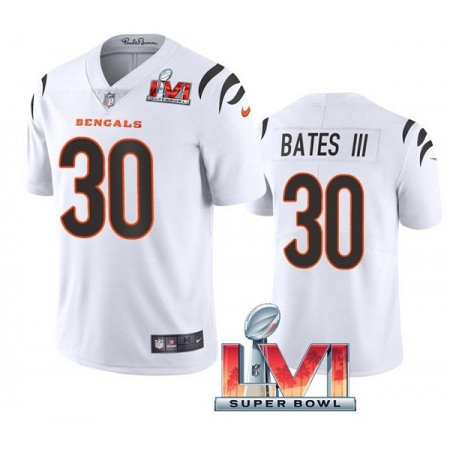 Men's Cincinnati Bengals #30 Jessie Bates III 2022 White Super Bowl LVI Vapor Limited Stitched Jersey