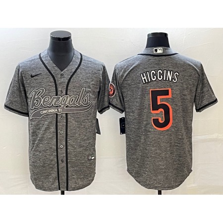 Men's Cincinnati Bengals #5 Tee Higgins Grey With Patch Cool Base Stitched Baseball Jersey