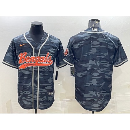Men's Cincinnati Bengals Blank Grey Camo With Patch Cool Base Stitched Baseball Jersey