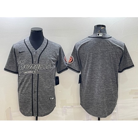 Men's Cincinnati Bengals Blank Grey With Patch Cool Base Stitched Baseball Jersey