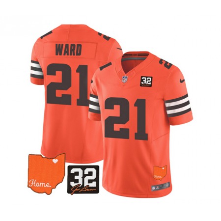 Men's Cleveland Browns #21 Denzel Ward Orange 2023 F.U.S.E. With Jim Brown Memorial Patch Vapor Untouchable Limited Stitched Jersey