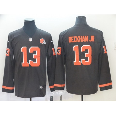 Men's Cleveland Browns #13 Odell Beckham Jr. Brown Therma Long Sleeve Stitched NFL Jersey