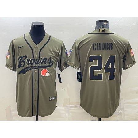 Men's Cleveland Browns #24 Nick Chubb Olive 2022 Salute To Service Cool Base Stitched Baseball Jersey