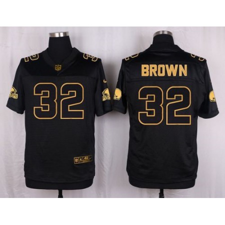 Nike Browns #32 Jim Brown Black Men's Stitched NFL Elite Pro Line Gold Collection Jersey
