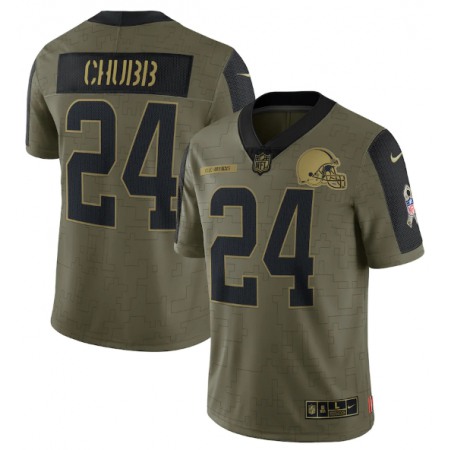 Men's Cleveland Browns #24 Nick Chubb 2021 Olive Salute To Service Limited Stitched Jersey