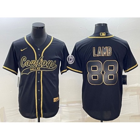 Men's Dallas Cowboys #88 CeeDee Lamb Black Gold With Patch Cool Base Stitched Baseball Jersey