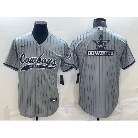 Men's Dallas Cowboys Grey Team Big Logo With Patch Cool Base Stitched Baseball Jersey