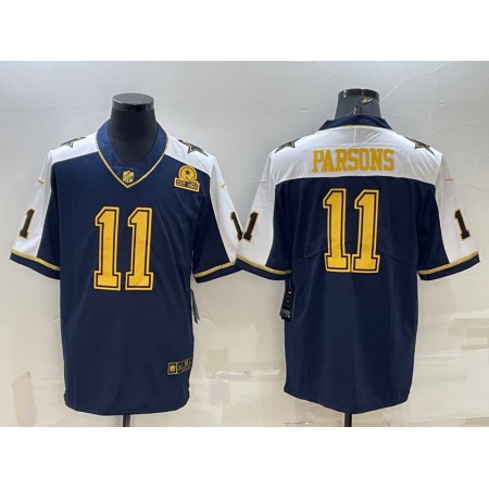 Men's Dallas Cowboys #11 Micah Parsons Navy Gold Edition With 1960 Patch Limited Stitched Football Jersey