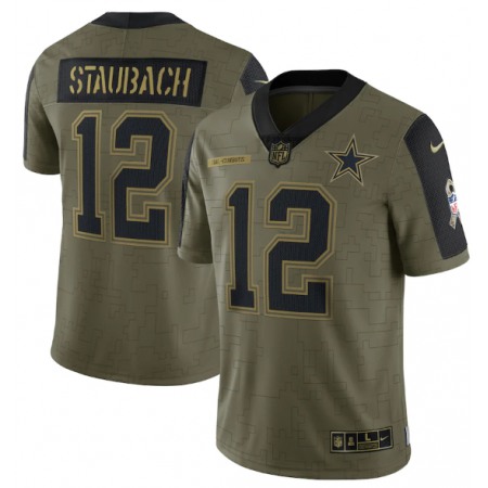 Men's Dallas Cowboys #12 Roger Staubach 2021 Olive Salute To Service Limited Stitched Jersey