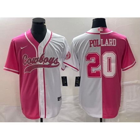Men's Dallas Cowboys #20 Tony Pollard Pink/White Split Cool Base Stitched Baseball Jersey
