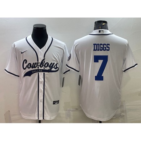 Men's Dallas Cowboys #7 Trevon Diggs White Cool Base Stitched Baseball Jersey