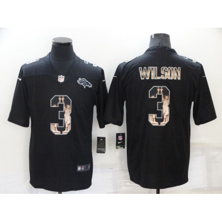 Men's Denver Broncos #3 Russell Wilson Black Statue of Liberty Limited Stitched Jersey