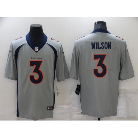 Men's Denver Broncos #3 Russell Wilson Grey Stitched Jersey