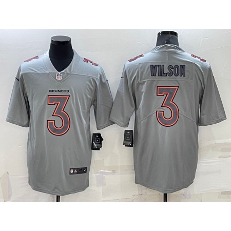 Men's Denver Broncos #3 Russell Wilson Grey With Patch Atmosphere Fashion Stitched Jersey