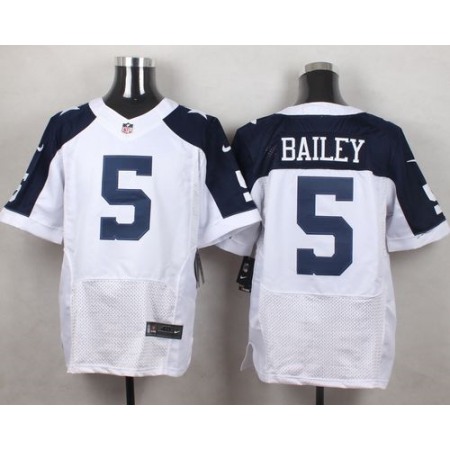 Nike Cowboys #5 Dan Bailey White Thanksgiving Throwback Men's Stitched NFL Elite Jersey