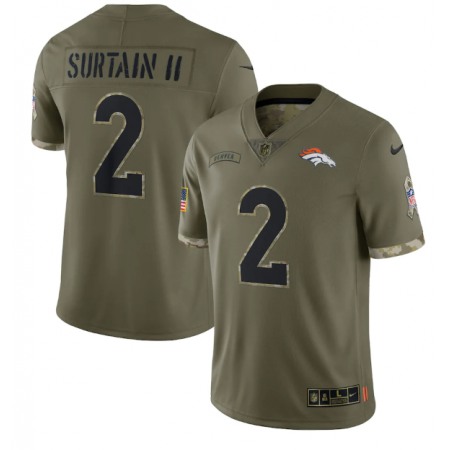 Men's Denver Broncos #2 Pat Surtain II Olive 2022 Salute To Service Limited Stitched Jersey