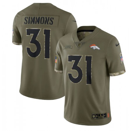 Men's Denver Broncos #31 Justin Simmons Olive 2022 Salute To Service Limited Stitched Jersey