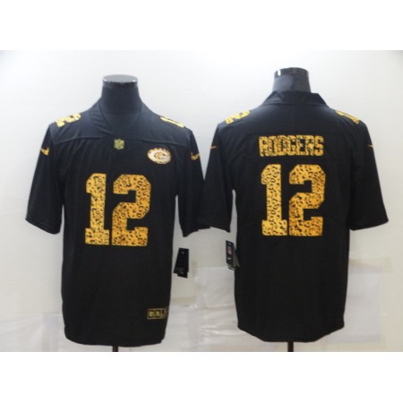 Men's Green Bay Packers #12 Aaron Rodgers 2020 Black Leopard Print Fashion Limited Stitched Jersey