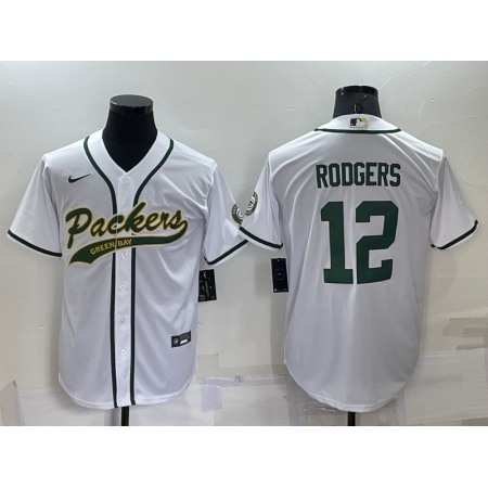 Men's Green Bay Packers #12 Aaron Rodgers White Cool Base Stitched Baseball Jersey