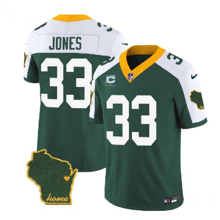 Men's Green Bay Packers #33 Aaron Jones Green/White 2023 F.U.S.E. Home Patch And 1-Star C Patch Vapor Untouchable Limited Stitched Jersey