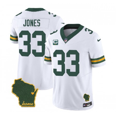 Men's Green Bay Packers #33 Aaron Jones White 2023 F.U.S.E. Home Patch And 1-Star C Patch Vapor Untouchable Limited Stitched Jersey