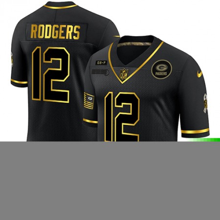 Men's Green Bay Packers #12 Aaron Rodgers 2020 Black/Gold Salute To Service Limited Stitched Jersey
